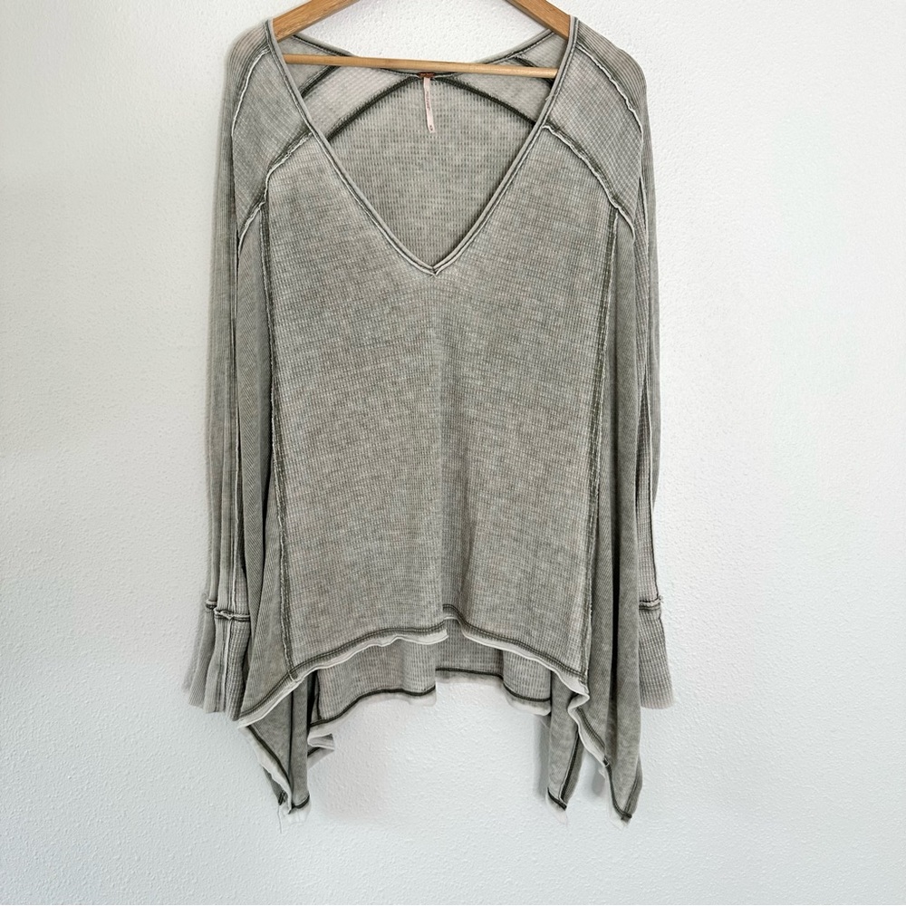 Free Peoplee Light Green Wafflee Knit V Neck Henley Top M
